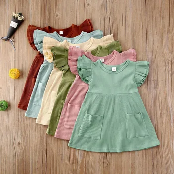 

2020 Summer Baby Girls Dress Candy-Colored Pocket Dress