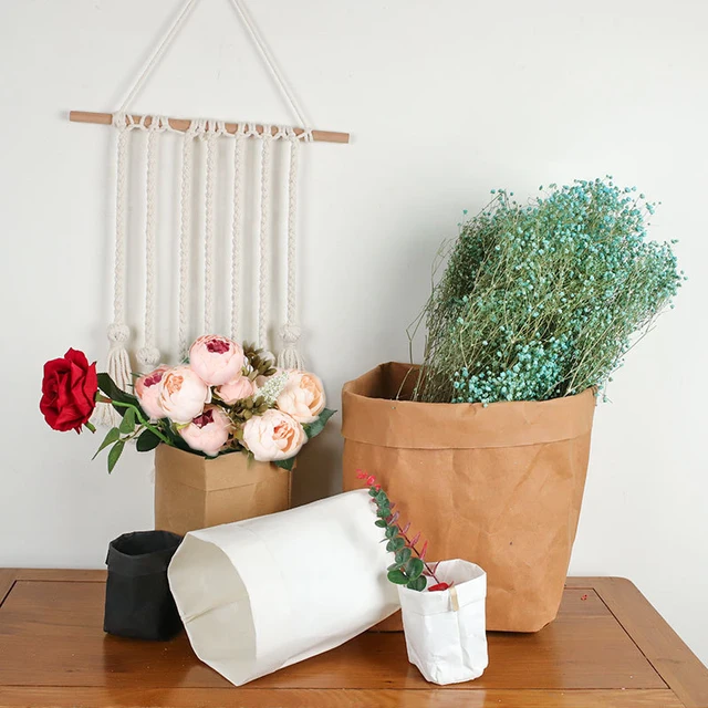 Mosható Kraft Papír Virágcserép Mini Pozsgás Növények Ültetvényes Edény Kreatív Asztali Virág Edények Újrahasznosítható Többfunkciós Otthoni Tárolózsák - Image 2