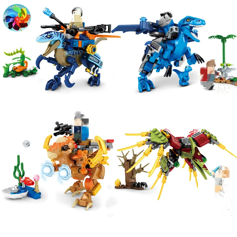 

4 types Dinosaurs Assemble Building Blocks Dinosaur weapon park World jurassiced capture Model Bricks Toys for Children Gift