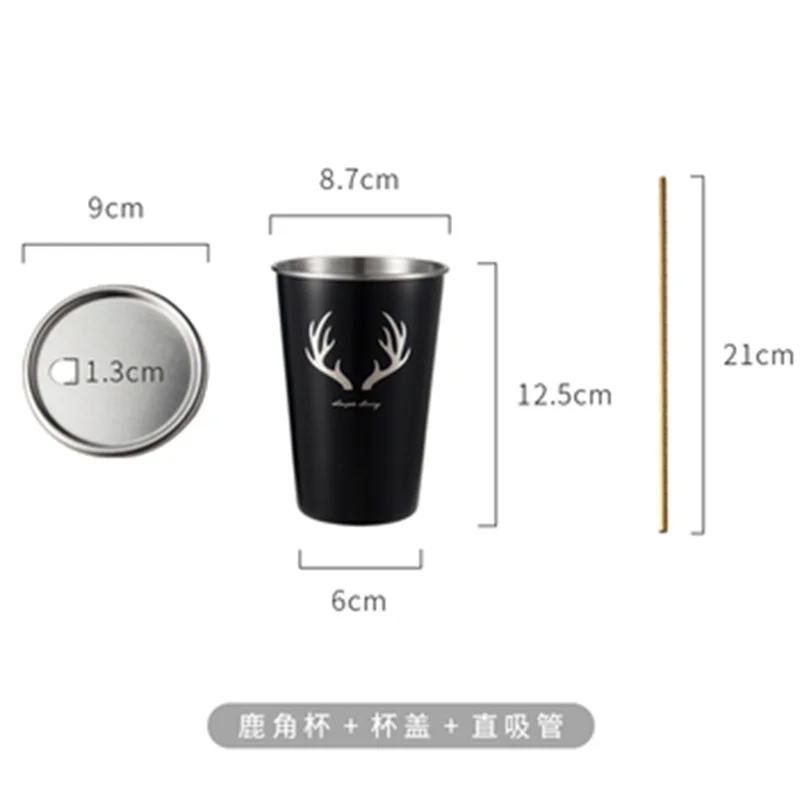 D Cup Cover Straw 2 Новинка 500 мл черная кофейная кружка из нержавеющей стали с крышкой с креативным буквенным узором для путешествий, кемпинга, чая, молочные чашки для дома, офиса, школьный подарок - Цвет: D Cup Cover Straw 2
