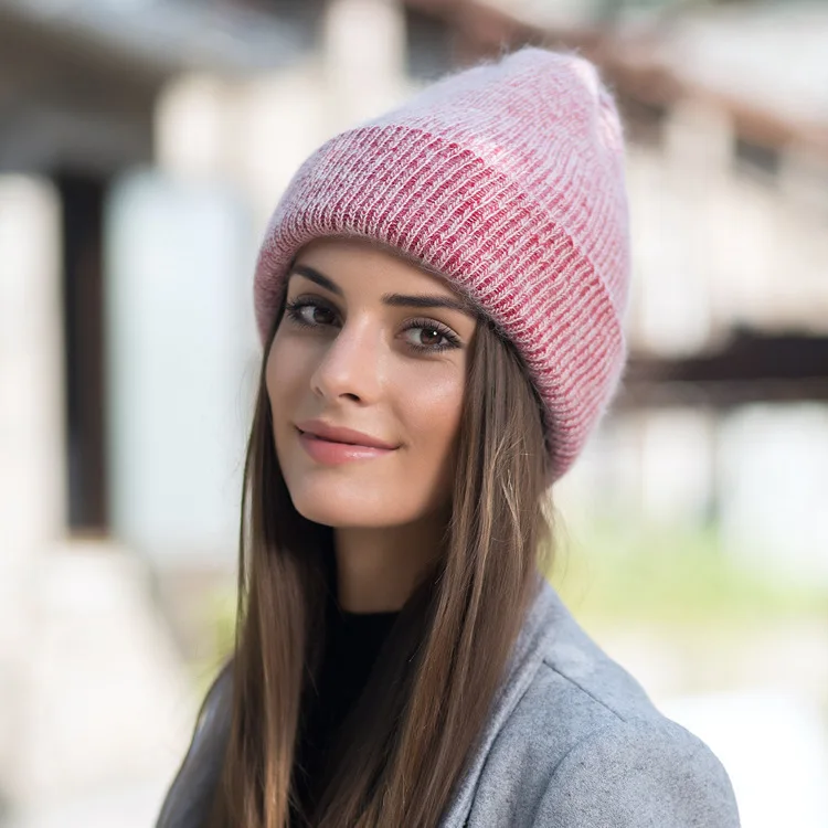 

Winter Hats for Women New Simple Rabbit Fur Beanie Hat for Women Solid Warm Wool Cap Gorros Female Cap Winter Accessories