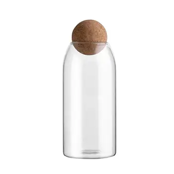 

1200ML Transparent Glass Storage Tank Borosilicate Glass Sealed Cans Food Grains Container with Cork (Round Ball, L)