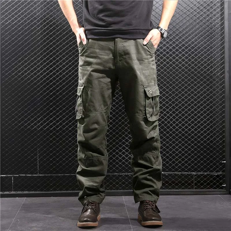 FALIZA мужские брюки карго с несколькими карманами в стиле милитари, тактические брюки, Хлопковая мужская верхняя одежда, прямые повседневные брюки для мужчин CK102 - Цвет: 6GrassGreen