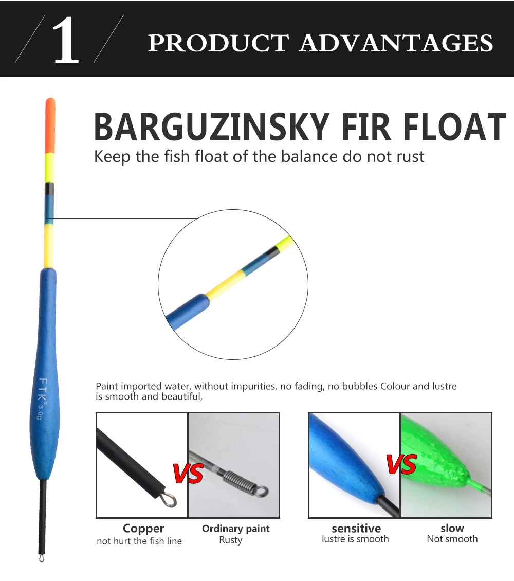FTK, 5 шт./лот, поплавок из Баргузинского пихта, длина 20,5-22 см, поплавок, 3 г, 4 г, 5 г, разноцветные поплавок для ловли карпа, рыболовные снасти