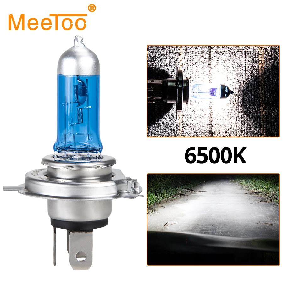 Галогенная лампа MeeToo 1 шт. супер белая галогенная H4 H7 12 В 55 Вт/60 Вт 100 6000K 6500K