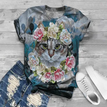 

Woman Plus Size Tshirts Summer Short Sleeve 3d Animal Printed O-Neck Tops Tee T-Shirt Blusas женская одежда