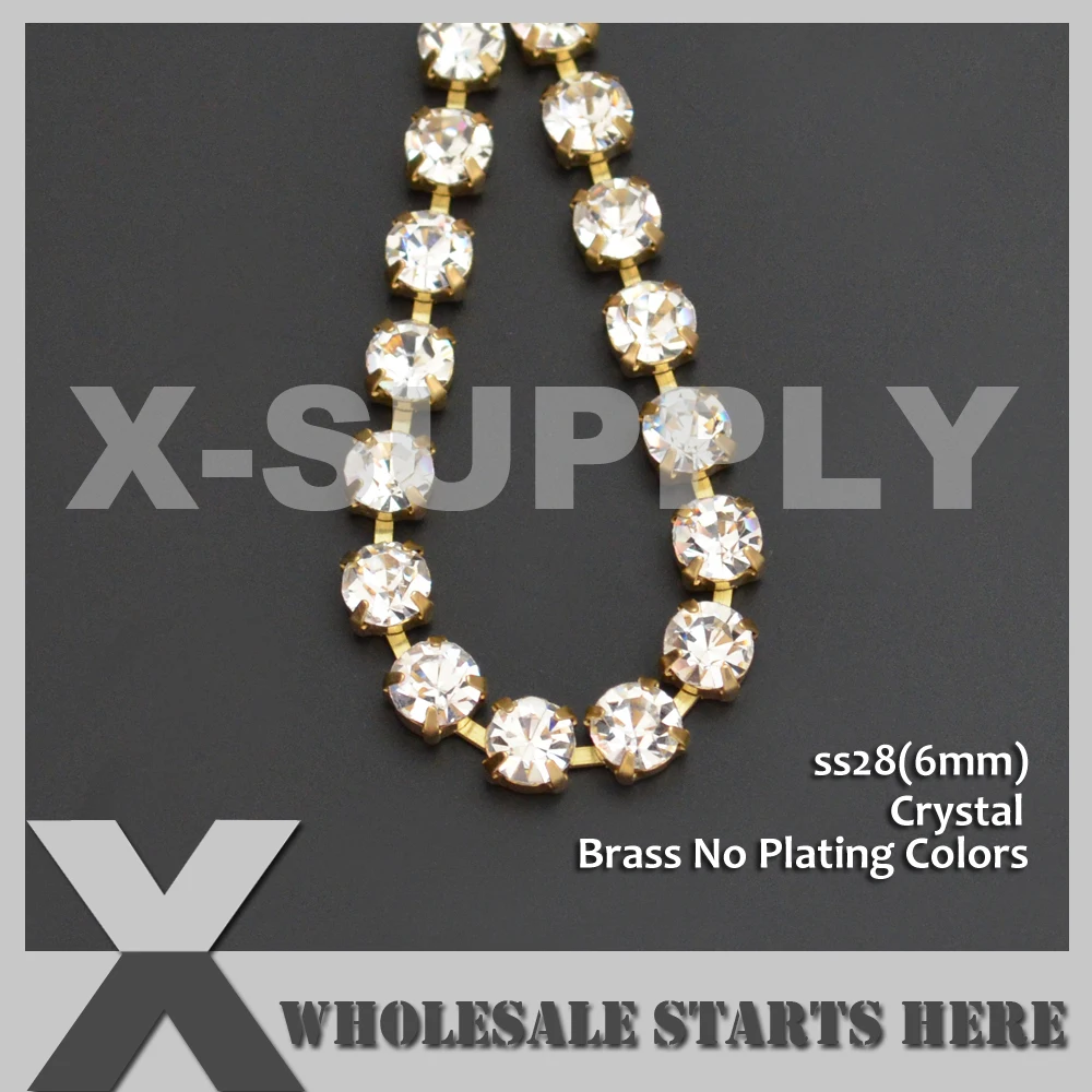 SS28 Brass Clear Crystal Rhinestone Cup Chain Trim for DIY Jewelry
