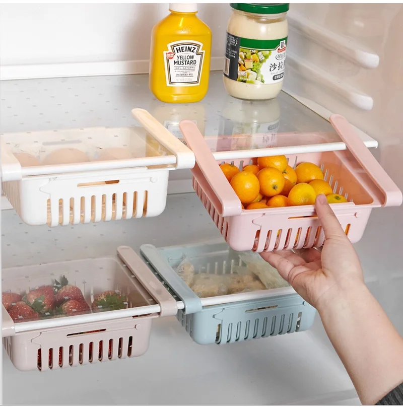 1 шт. Регулируемый эластичный органайзер для холодильника с выдвижными ящиками корзина холодильник выдвижные ящики свежий промежуточный Слои стеллаж для хранения