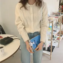 HziriP шикарные винтажные нежные женские скрученные трикотажные короткие свободные высококачественные повседневные осенние кардиганы с воротником в стиле Питера Пэна