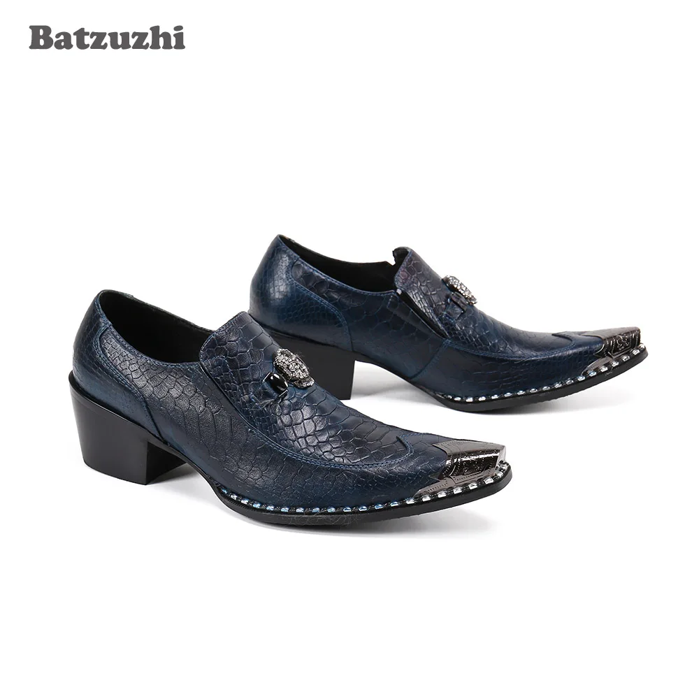 

Batzuzhi Genuine Leather Dress Shoes for Men Personality Designer's Men Shoes Pointed Toe 6.5CM Heels High Zapatos Hombre, 38-46