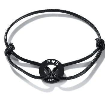 

Custom ID Interlocked Circles Mesh Bracelet for Women Men Adjustable Wax Rope Chain for Young
