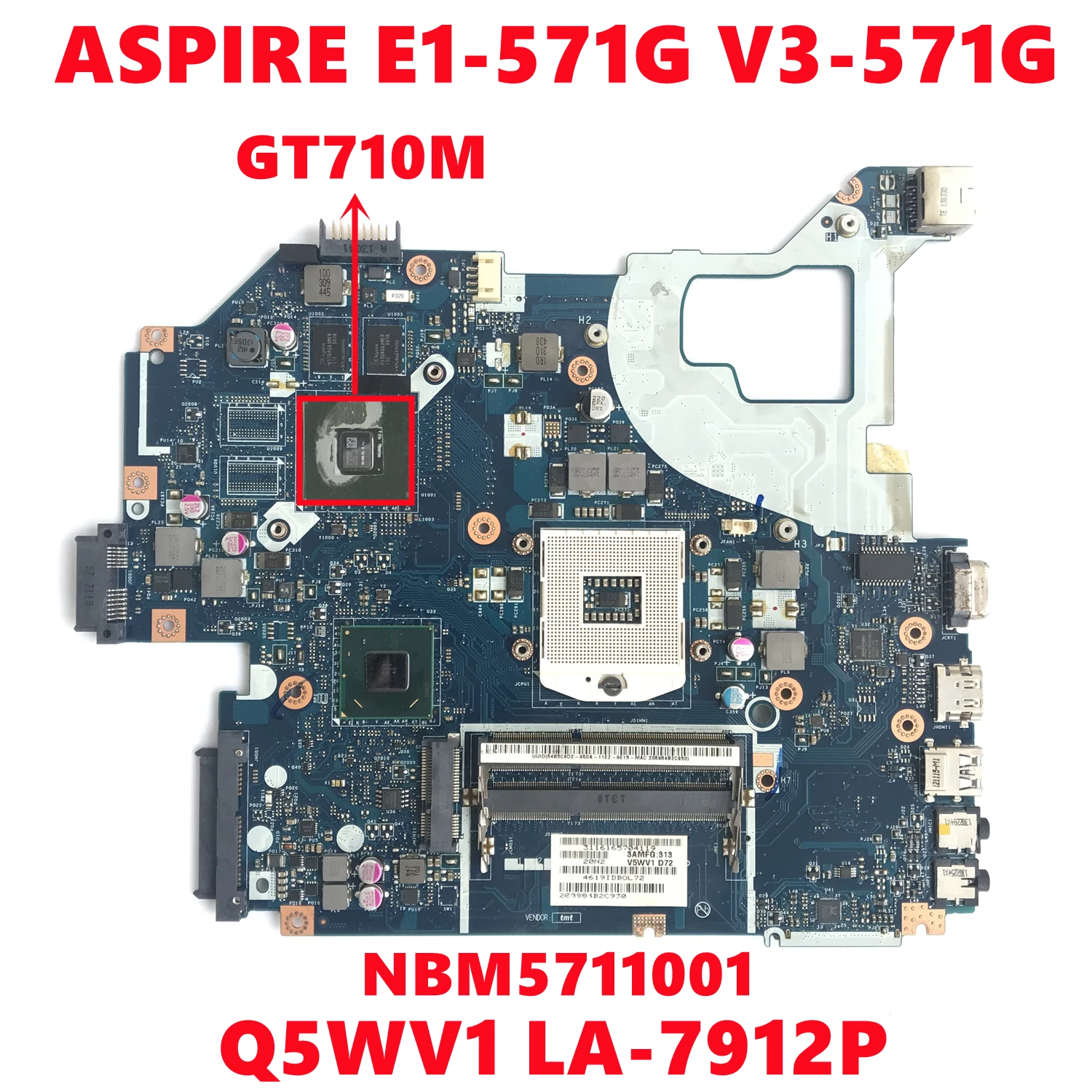 para Acer Aspire E1571g V3-571g Portátil Placa-mãe Q5wv1 La7912p com N14m-gl-b-a2 Hm77 100 Teste de Trabalho Nbm5711001 Nb. M5711.001