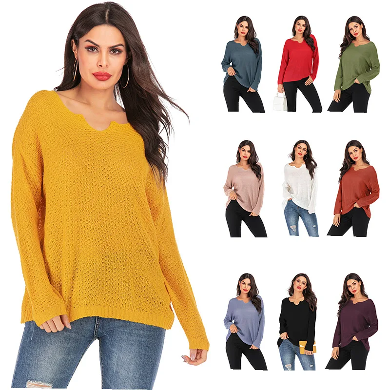 

Sweater woman winter 2019 casual women's solid color no access control sweater thin section irregular collar sweater sweater