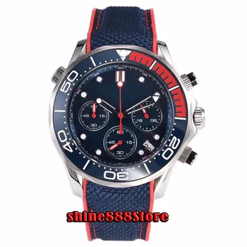 

Bliger 41mm VK Quartz Wristwatch Men Sapphire Glass Luminous Waterproof Rubber Strap Date Sport Chronograph Function Watch Men
