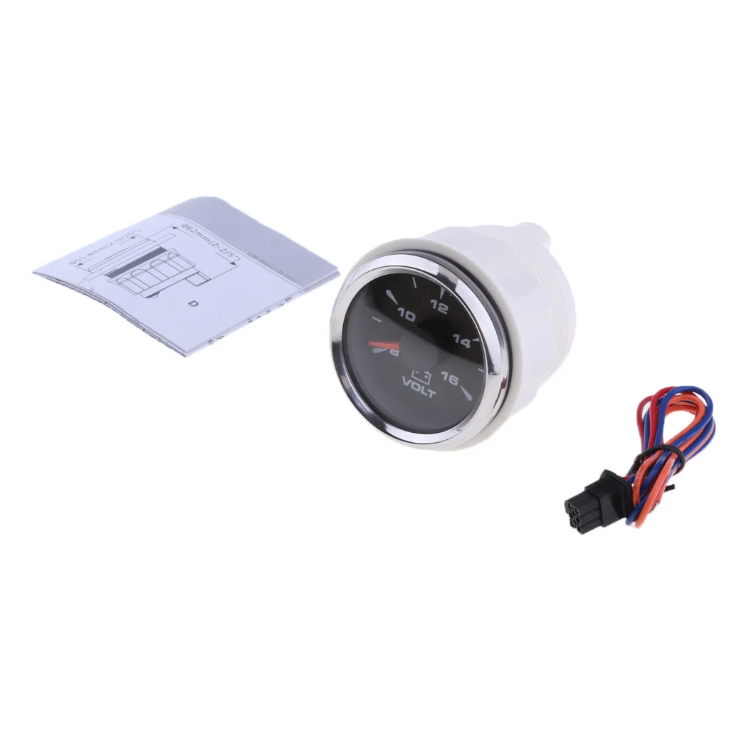 8-16V Voltage Gauge Volt Meter For Boat Marine 52mm Black & Chrome