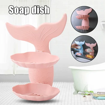 

Double Layers Soap Box Fishtail-shaped Drain Soap Box Free Punch Wall-mounted Soap Holder for Bathroom XHC88