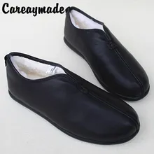 Careaymade/зимняя кожаная обувь ручной работы; овечья шерсть; теплая нескользящая обувь на плоской подошве; кожаная повседневная обувь; обувь в стиле ретро