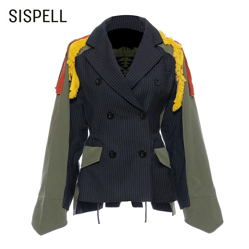 

SISPELL Hit Color Patchwork Women's Jacket Lapel Collar Long Sleeve Drawstring Coats Female 2019 Autumn Streetwear Fashion
