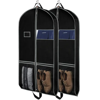 

Garment Bags 2 Pack 43 Inch Garment Bags for Storage Travel Nonwoven Fabric Dress Bag Suit Bag Garment Bag with 2 Large Mesh Poc