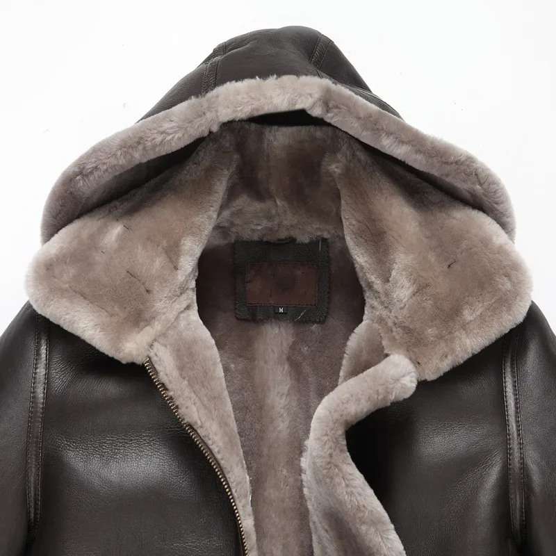Мужские пальто из овечьей шерсти с капюшоном короткого размера плюс, пальто высшего качества из натуральной кожи с натуральным мехом, зимние толстые теплые мужские летные куртки