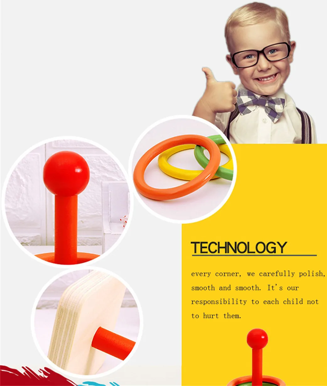 Outdoor Ring Toss Game for Adults and Families Tossing, Wood and Rope#C