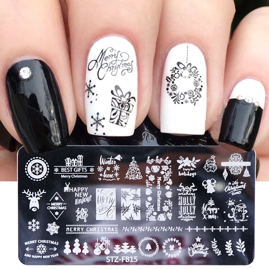 Christmas Nail Templates Snowflake Tree Image Plates New Year Stamping For DIY Printing Stencil Design STZFB01-19 | Красота и