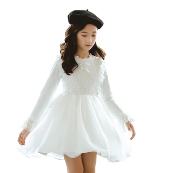 

Vintage White Fairy Lace Dress Age For 4 - 14 Years Teenage Girls Winter Children Plus Velvet Thickening Warm Dress Kids Frocks