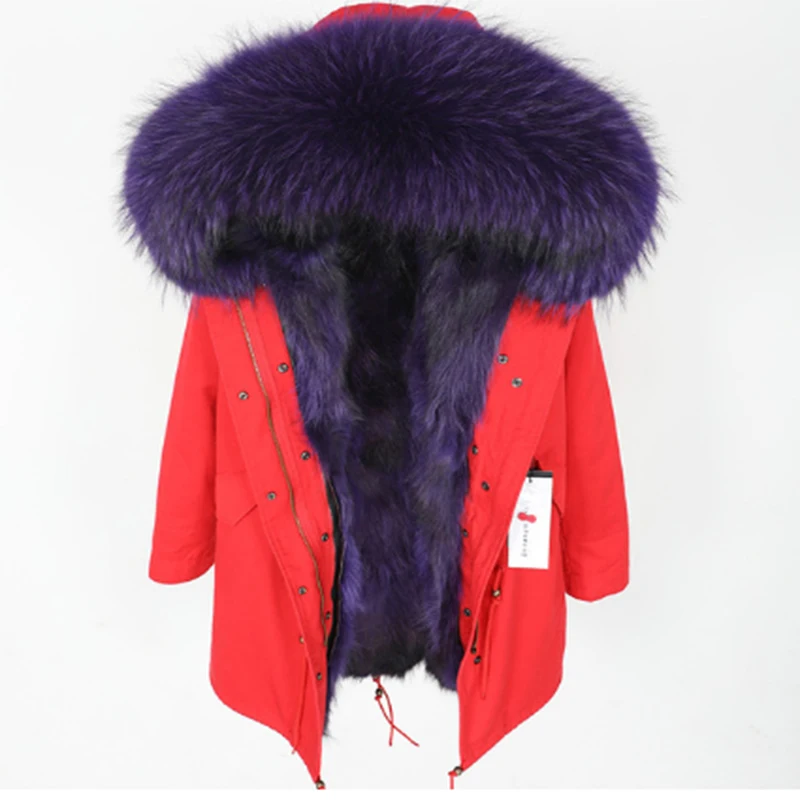 

2019 thick warm streetwear winter parka natural Raccoon fur collar with Raccoon fur lining jacket solid casual women's clothing