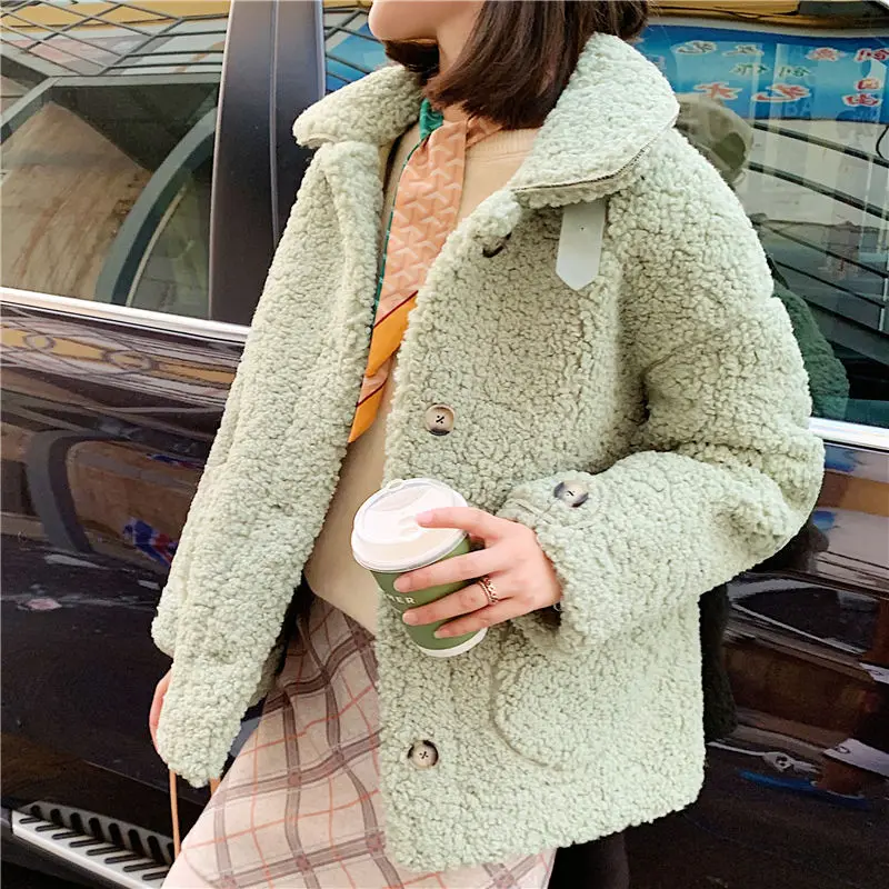 Женское зимнее теплое плюшевое пальто модное пальто из искусственного меха куртка из меха ягненка Женская Базовая Куртка парка верхняя одежда Смешанное пальто - Цвет: Green