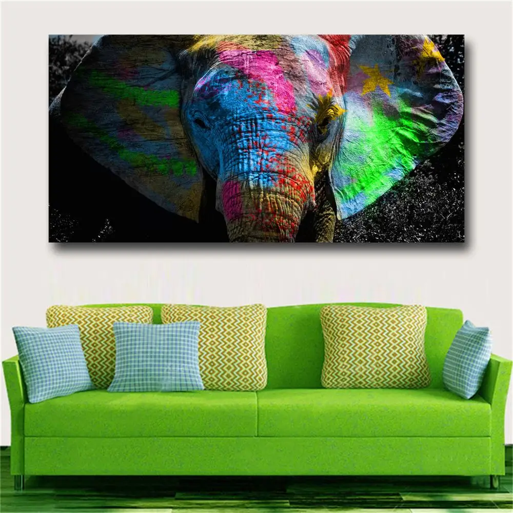 Colorful African Elephant Canvas Painting Wall Art Animal Oil Paintings Huge Size Wall Prints Posters For Living Room