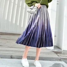 OHRYIYIE элегантная женская миди с разноцветным принтом длинная юбка осень зима Повседневная корейская мода Высокая талия плиссированная юбка солнце женская