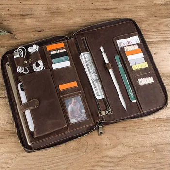 

Besegad Vintage Genuine Leather Padfolio Portfolio Case Holder w/Zipper for iPad Pro 10.5inch 11inch A1701 A1709 A1980 A2013