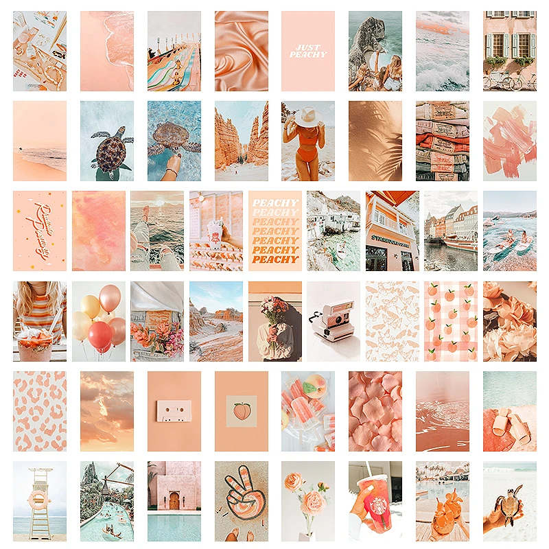 50pcs Peach Beach Aesthetic Picture For Wall Collage Boho Style Collages Print Kits Teal Color Bedroom Decorations For Girls Stickers Aliexpress