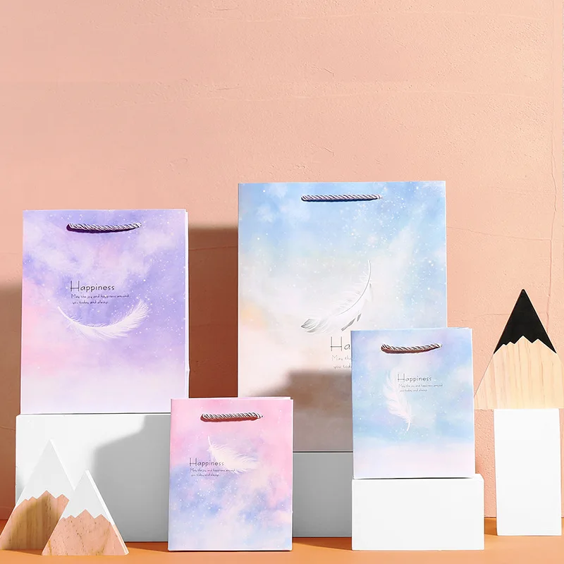 

12pcs Beautiful Starry Sky Colorful Cloud Printing Paper Bags for Gifts with Handles Christmas Wedding Party Decorations Favor