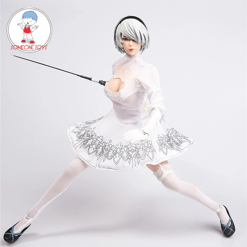 1/6 NieR Automata 2B Sister белое платье для косплея Боевая юбка голова резьба 12 дюймов