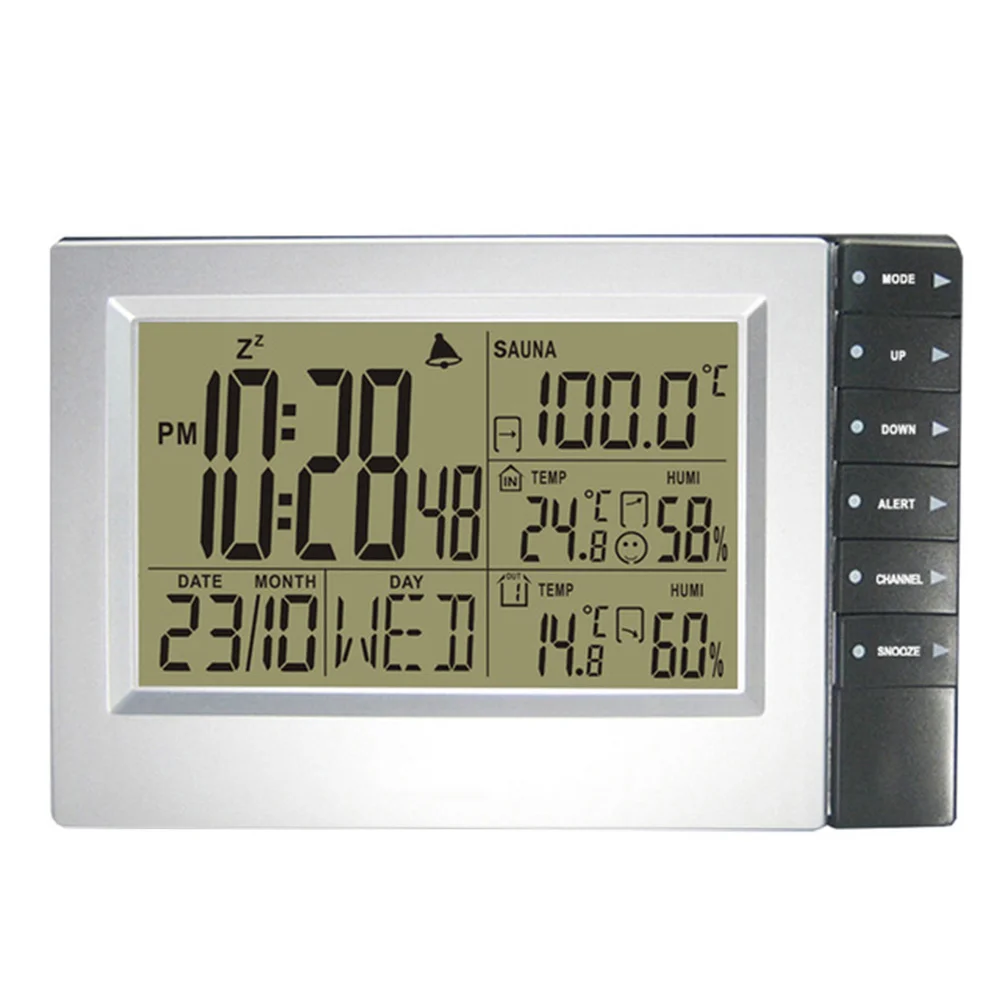 

Indoor Outdoor Digital Weather Station Temperature Humidity Sensor Barometer Forecast Electronic Desktop LED Alarm Clock