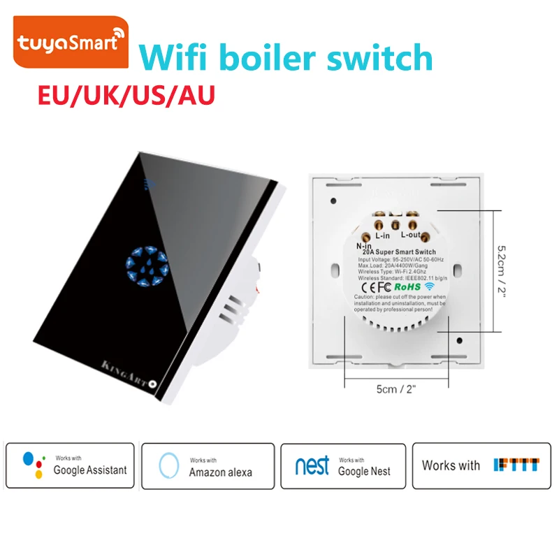 

EU/UK/US/AU Wifi boiler switch smart touch panel Tuya App remote control voice timer water heater work with Alexa google home