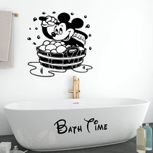 Disney Mickey Mouse Bath Time Waterproof Vinyl Wall Stickers Removable Home Decor For Bath Toilet Kids Bathroom Window Art Decal