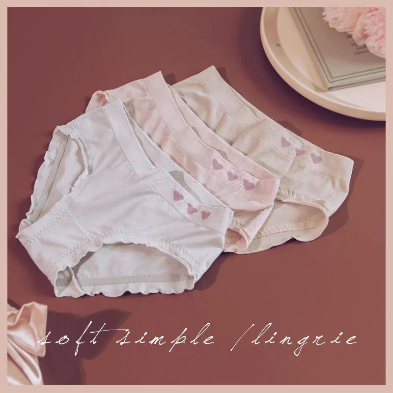 

Ins Style Heart Sweet Cute Underwear Women Solid Ruffle Side Panties Fashion Japanese Kawaii Girl Underwear Soft Seamless Briefs