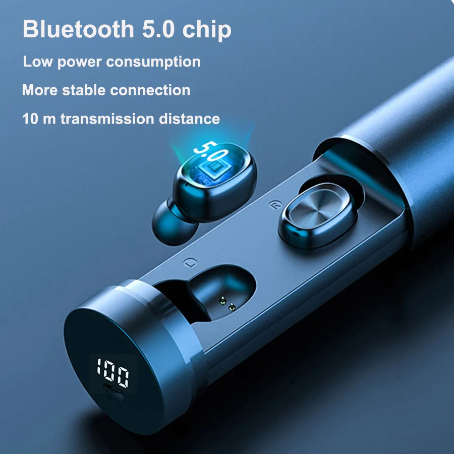 Bluetooth Headset Pull out Wireless Earphone TWS True Stereo with Microphone Metal Matte Touch Music with Charging Boxmicrophone