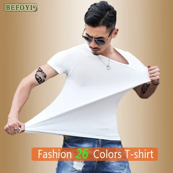 

Men V Neck Slim Fit tshirt 2020 New summer Short sleeve plain t shirt male Feather t-shirt Casual homme tee Tops Oversized 5xl