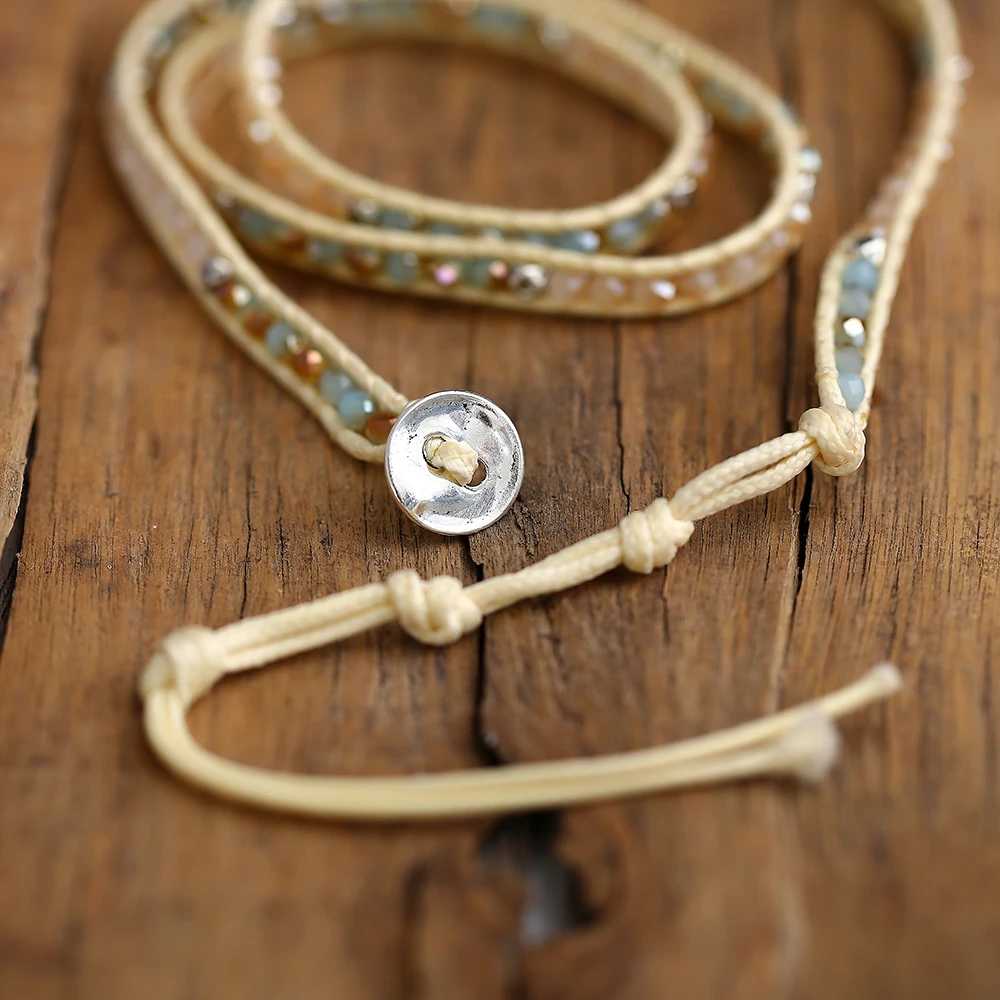 Boho Винтажный Регулируемый многослойный браслет браслеты для женщин Зеленые Бусины Кристалл Плетеный Веревка Ювелирные изделия с бриллиантами