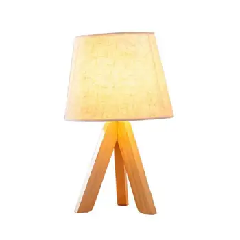 

Bedside Table Lamp ,Wooden Tripod Nightstand Lamp for Bedroom, Living Room, Office, Home with Fabric Linen Shade
