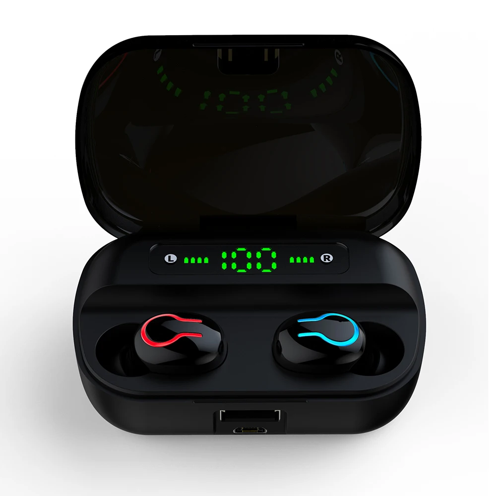 Черный Touch TWS Bluetooth V5.0 наушники светодиодный дисплей беспроводные наушники водонепроницаемые наушники с шумоподавлением наушники с микрофоном гарнитуры - Цвет: Черный
