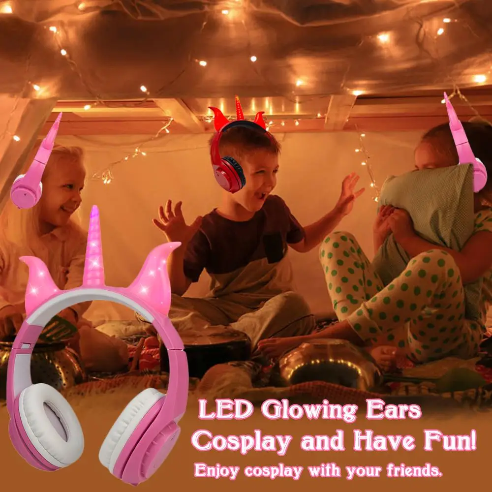Unicorns Kids Headphones Foldable Glowing Music Earphone with 3 5mm Plug for Phone PC Boys Girls Halloween Cosplay Gifts