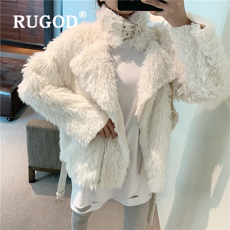 RUGOD модное пушистое пальто из овечьей шерсти, женское элегантное плотное зимнее пальто со стоячим воротником и длинным рукавом, корейское Новое флисовое пальто casaso