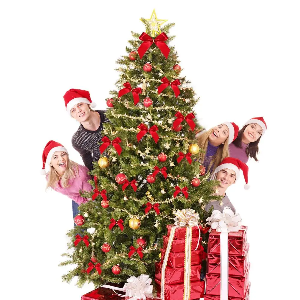 

AIR&TREE-A 12PCS Christmas Bows Red Gold Silver Christmas Tree Bow-knot Hanging Pendant Party Ornament Gift Bow Decoration