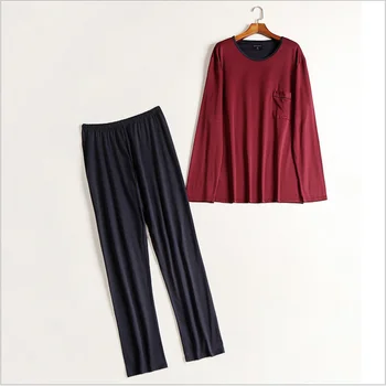 

2020 Spring Homewear Male Casual Pajama sets Male Cotton Sleepwear suit Men Long sleeve O-neck collar T shirt & Pants Plus size
