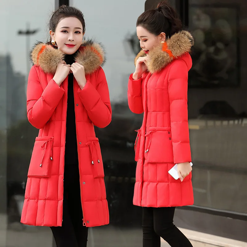 

Cotton Coat Women's 2019 Winter New Style Korean-style Slim Fit Mid-length Hooded Thick Large Fur Collar Elegant Cotton Overcoat