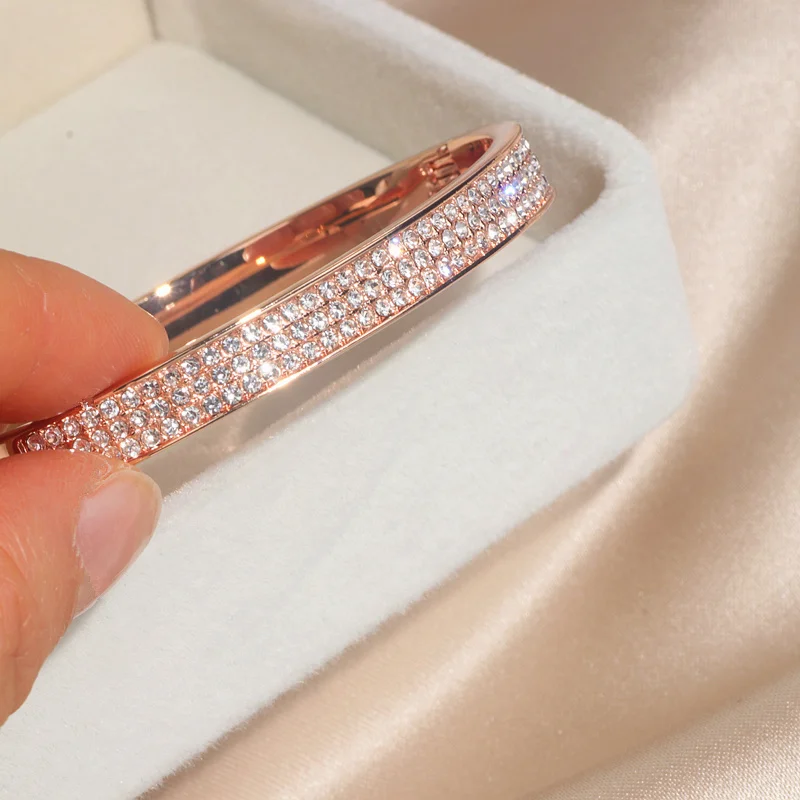 Bangle Bracelet Crystal Bracelets Crystal Cuff Bangles Bracelets For Women Gold Color Simple Femal Opening Bangles Wedding Jewelry Accessories